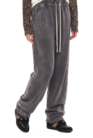 Pantalon de survêtement large en coton pur 380 GSM, teint à la cire, effet vieilli, bords effilochés, patchwork, drapé, avec logo personnalisé