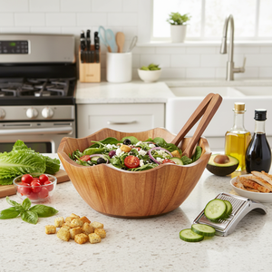 Bol à salade en bois d'acacia de 11,5 pouces en forme de coquille Saint-Jacques pour servir les salades lors de réceptions et d'événements festifs (2026) - Product Image 3