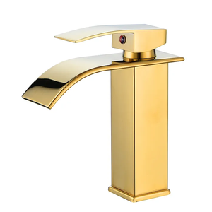 Vente directe fabricant – <span class=keywords><strong>Robinet</strong></span> de lavabo carré moderne en acier inoxydable, style cascade doré en céramique – Haute qualité, simple - Product Image 3