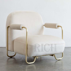 Chaise de loisirs pour la maison, <span class=keywords><strong>fauteuil</strong></span> confortable en velours nordique avec pieds dorés, chaise d'accent de luxe au design moderne - Product Image 4