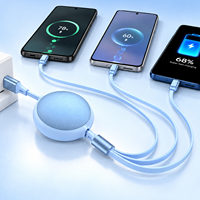 Kabel Pengisian Daya 3 in 1 100W 6A Pengisian Cepat Kabel Sinkronisasi Data USB 1.2m TPE Multi Port Kabel Khusus untuk Perangkat Tipe C Micro USB L
