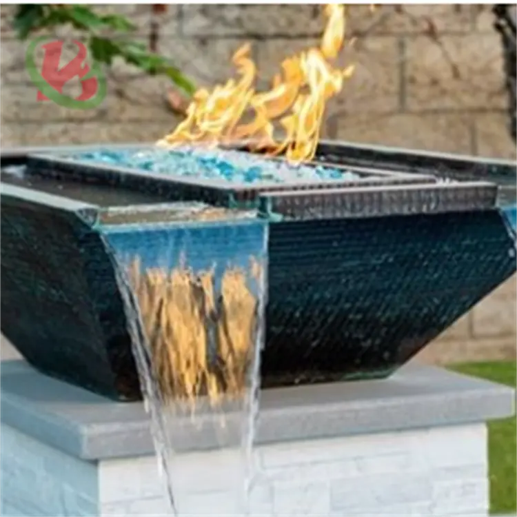 Gas water fire pit Modern design color powder painted Gas fire pit with water for Garden decoration outdoor water rain curtain