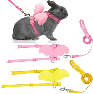 Rabbit Adjustable Harness with Leash Cute Bunny Collar Leash for Safety Walking Jogging Pet Bunny