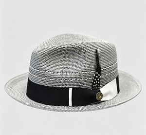 Elegante Sombrero Fedora de Paja Tejida Azul Marino para Hombre, Transpirable, de Ala Ancha, para Verano, con Ribete de Grosgrain - Product Image 2