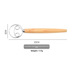 Batidor de masa profesional Baker con mango de madera, doble batidor <span class=keywords><strong>para</strong></span> amasar y <span class=keywords><strong>batir</strong></span> <span class=keywords><strong>huevos</strong></span>, ideal <span class=keywords><strong>para</strong></span> panadería y repostería. - Product Image 4