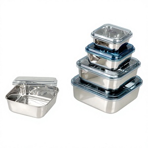 Contenedor de Alimentos Moderno y Clásico de Acero Inoxidable, con Tapa Acrílica Azul y Acabado Brillante, Ecológico, para Almacenamiento en la Cocina - Product Image 1