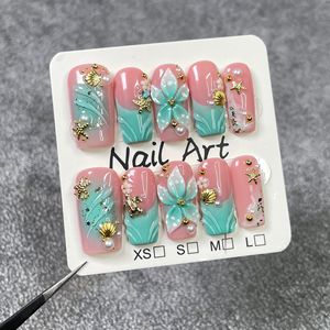 <span class=keywords><strong>Uñas</strong></span> postizas TSZS de <span class=keywords><strong>verano</strong></span> con flores 3D hechas a mano, decoración de <span class=keywords><strong>uñas</strong></span> con conchas marinas, reutilizables, <span class=keywords><strong>largas</strong></span> y cuadradas. - Product Image 1