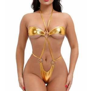 Ensemble bikini 2 pièces sexy pour femme 2025, dos nu, découpes, taille haute, en polyester/nylon respirant et antibactérien, avec perles - Product Image 3