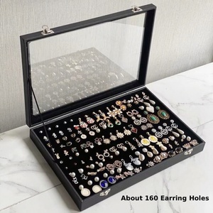 Professional Black 100 Slots <b>Large</b> <b>Ring</b> Display Tray With Cover Luxury Stackable Clear Jewelry Tray With Lid - Product Image 2