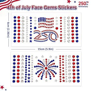 Pegatinas de gemas faciales para el 4 de julio, joyas faciales de diamantes de imitación rojas, blancas y azules, fuegos artificiales con diseño de bandera, autoadhesivas para maquillaje y atuendos del 4 de julio - Product Image 2
