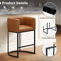 Tabourets de bar modernes de 26 po de hauteur au comptoir, design tonneau, revêtement en similicuir, accoudoirs larges, structure métallique, capacité de 450 lb