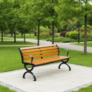 Banco de Madeira Sólida Moderno para Parque com Encosto, Mobiliário Ecológico e Durável para Pátio e Quintal - Product Image 1