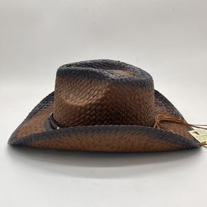 Sombrero de paja de <span class=keywords><strong>vaquero</strong></span> con estilo Retro occidental a precio de fábrica, sombrero de playa de paja a prueba de Sol de estilo Unisex de verano con banda de vaca - Product Image 4