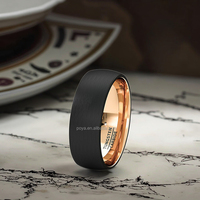POYA Bijoux 8mm Bande De Mariage Des Hommes Noir Or Rose Anneau De Tungstène Brossé Surface Center Dôme Confort Ajustement