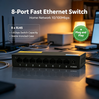 Switch de Red de 8 Puertos 10/100Mbps, Switch Ethernet de Escritorio Metálico de 1.6Gbps, Plug and Play para Hogar, Oficina, Cámara IP, ANPA AP-5008