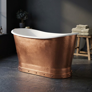 Baignoire Double Pantoufle Ultra Luxe en Cuivre Pur 100% Autoportante Fait à la Main Patine Antique Finition Martelée Salles de Bain Tendance - Product Image 1