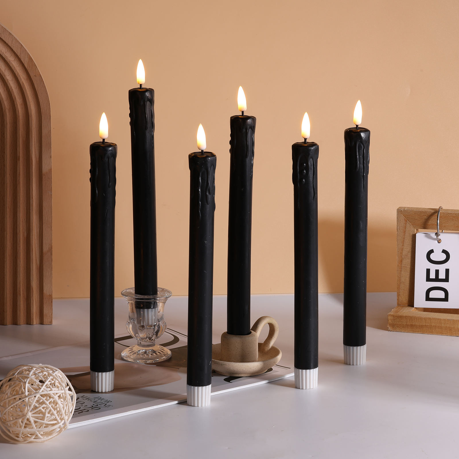 Black Rechargeable Taper Candles