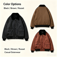 Blouson Bomber Homme Personnalisé en Polaire avec Col Zippé, Deux Poches Plaquées, Chaud et Coupe-Vent pour l'Hiver, Vêtement de Travail Décontracté, Veste Homme OEM
