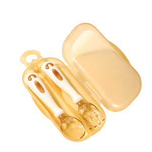 Venta al por mayor de vajilla de patrón sólido <span class=keywords><strong>para</strong></span> bebé, cuchara de suplemento alimenticio de aprendizaje, tenedor de entrenamiento <span class=keywords><strong>para</strong></span> bebé, traje de cuchara se puede doblar Material PP - Product Image 1