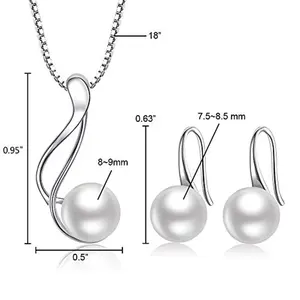 Wedding Bridal Jewellery Set 925 Sterling Silver Rhodium Plated Pearl Necklace And Earrings For Women