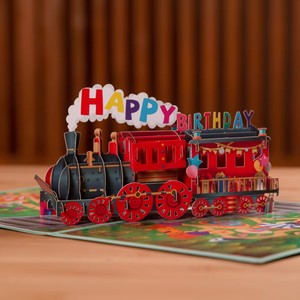MOHAMM Set di buste per biglietti d'<span class=keywords><strong>auguri</strong></span> pop-up 3D a forma di treno, per biglietti d'<span class=keywords><strong>auguri</strong></span> di buon <span class=keywords><strong>compleanno</strong></span>, per amici, bambini, studenti, regalo - Product Image 3