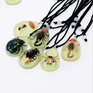 Resin serangga asli kalung glow-in-dark serangga amber liontin perhiasan produsen grosir