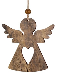 Adorno Colgante de Ángel de Madera Hecho a Mano con Recorte de Corazón, Decoración para Árbol, Regalo de Navidad Estilo Rústico - Product Image 1