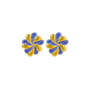 Fashion <b>Stud</b> <b>Earrings</b> 316L Stainless Steel PVD Gold Plating <b>Blue</b> Enamel Flower Design - Product Image 1
