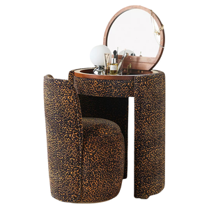 Set Toeletta Vintage <span class=keywords><strong>Nora</strong></span> in Velluto Leopardato con Specchio Rotondo Ribaltabile e Sgabello, Vanity Compatto per Camera da Letto, Disponibile in Vari Colori - Product Image 6