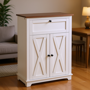 <b>White</b> Farmhouse <b>Sideboard</b> Cabinet 23.5x11.75x34.5 Inch With Doors And Drawer For Kitchen And <b>Living</b> <b>Room</b> - Product Image 2