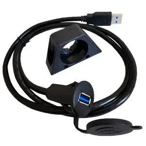 USB3.0 Flush Mount Cable Round Single Port USB Male to Female AUX Panel Extension for Car Truck Boat Motorcycle Dashboard 3ft/1m