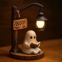 Lanterne LED en résine personnalisée en forme de fantôme mignon, figurine de lecture, décoration de collection pour Halloween, vente en gros