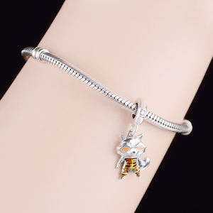 จี้เงินแท้ 925 รูปสุนัขจิ้งจอกการ์ตูน ตาเคลือบสีส้ม สำหรับสร้อยข้อมือแบบชาร์ม ทำเครื่องประดับ - Product Image 5