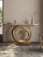 Table console de luxe simple et moderne avec plateau en acier doré et marbre Nouveau design pour l'entrée, le salon ou l'hôtel