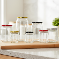 Runde Glasflaschen Einmachgläser für Honig, Eingelegtes, Marmelade, Lebensmittelaufbewahrung mit Rot-Gold-Schwarzen Drehverschlüssen
