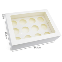 Boîte à cupcakes personnalisée en papier écologique avec pelliculage mat et gaufrage, 12 cavités, boîte blanche et emballage avec fenêtre transparente