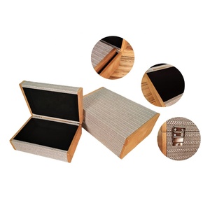 Gỗ hiện đại Kết cấu vải bao phủ đồ trang sức lưu trữ Box Set hình chữ nhật làm tổ Mỹ phong cách lưu niệm ngực Chevron hình học - Product Image 1