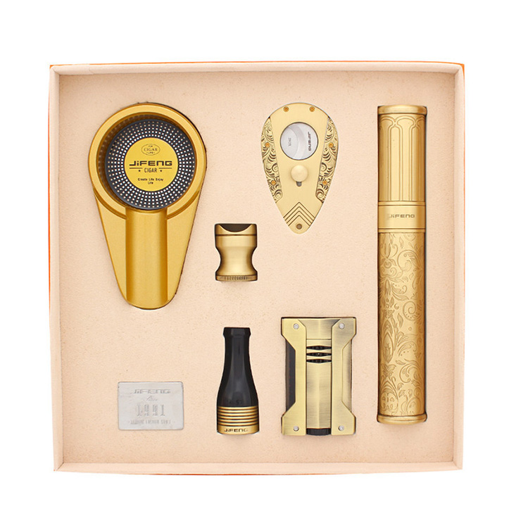 Инструмент для сигар, набор для президентов, простой латунный ножницы, пепельница, резак для сигар, тюбик, зажигалка, подарок, Подарочная коробка из шести предметов для сигар