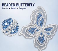 Applique papillon en jean bleu avec perles, breloques et paillettes, broderie à coudre pour décorer vestes, robes et sacs
