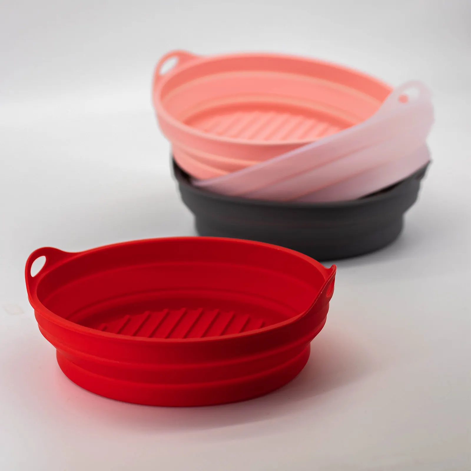 Custom silicone air fryer liners pot round and square basket collapsible foldable cake pan 7.5 & 8.5" non stick food tray