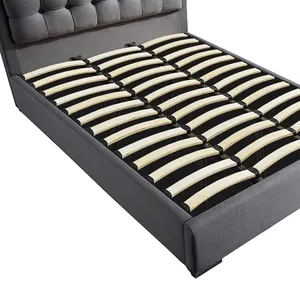 Winforce เตียงเตียงขนาดควีนไซส์หนังแท้เฟอร์นิเจอร์ห้องนอนผ้ากำมะหยี่สีเทา