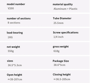 Support de <span class=keywords><strong>lampe</strong></span> en alliage d'aluminium pour tré<span class=keywords><strong>pied</strong></span> universel portable de 2m pour caméra d'<span class=keywords><strong>action</strong></span> légère à 1/4 vis - Product Image 6