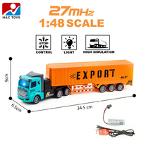 Camion de transport de conteneurs en plastique série lourde 1:48 à 4 canaux avec télécommande 27 MHz et éclairage