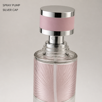Flacon de parfum en verre rose de luxe vide en gros, motif dentelle florale, bouchon argenté cylindrique 250 ml, personnalisable et rechargeable