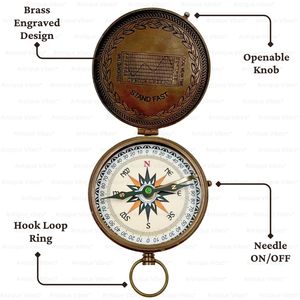 เข็มทิศทองเหลือง ALFA NAUTICAL รุ่น Antique Vibes ดีไซน์วินเทจ หน้าปัดอนาล็อก ขนาด 3 นิ้ว ทนทาน ใช้สำหรับเดินป่าและนำทาง พร้อมห่วงแขวน - Product Image 4