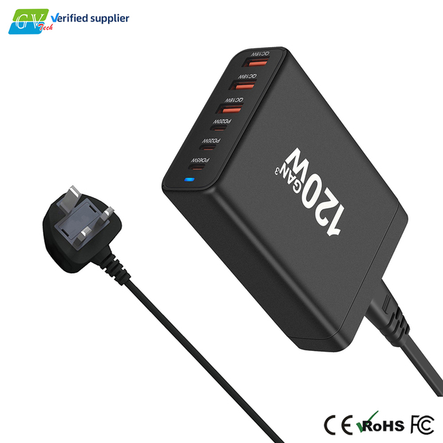 120W USB C Fast Charger Hub GaN PD Desktop Power Supply Adapter 6-Port for Tablet & Camera Eco-Friendly Laptop