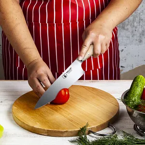 Cuchillo de Chef Wallop Profissional 8 Polegadas Aço Inoxidável Alto Carbono Faca de Chef com cabo de madeira Pakka