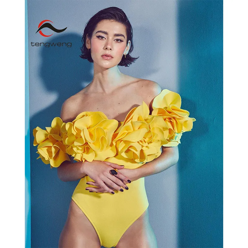 TW Trendy swimwear mulheres maiô com saia 3D flor bandeau uma peça maiô