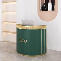 Bureau d'Accueil Incurvé Moderne Luxe Design, Structure en Acier Inoxydable Doré, Petite Table Ronde pour Magasin, Salon de Beauté