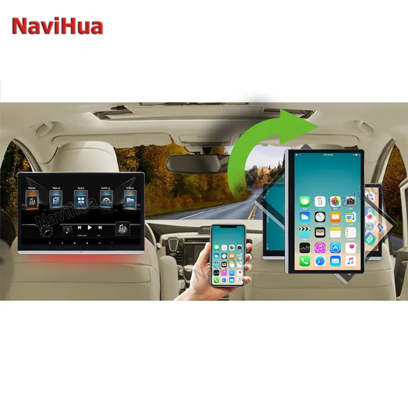 NaviHua回転可能13.3インチ車後部座席ヘッドレストモニターandroid11タッチスクリーンカーピローサポート4GSIM WifI